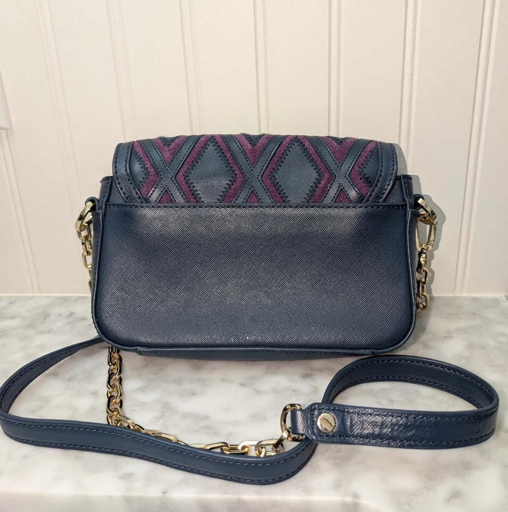 Tory Burch Blue and Purple Robinson Patchwork Chain Crossbody Bag